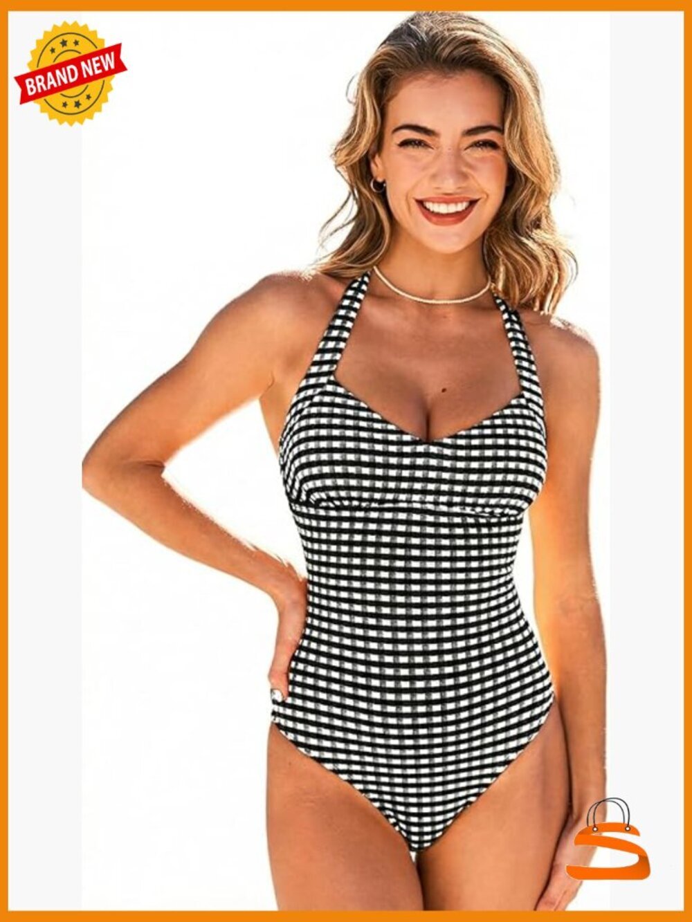 Women's One Piece Swimsuit Halter V Neck Backless Full Coverage Swimwear